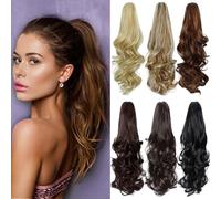 Yamel Ponytail Extension 16 Inch Long Curly Autumn Leaf Brown Claw Jaw Clip in Synthetic Hairpiece Pony Tail Tale Hair Extensions