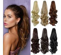 Yamel Ponytail Extension 16" Long Curly Wavy Light Brown to Ash Blonde Claw Jaw Clip in Synthetic Hairpiece Pony Tail Tale Ponytail Hair Extensions