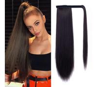 Yamel Ponytail Extension 20 inch Long Straight Wrap Around Fake Clip in Pony Tail Hair Extensions Hairpiece for Women Darkest Brown