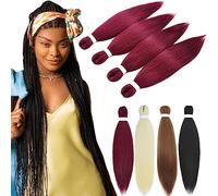 Yamel Pre Stretched Braiding Hair Burgundy Red Long 24 inch 4 Bundles Yaki Easy Braids Synthetic Braid Hair Extensions for Braiding
