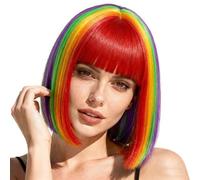 Yamel Rainbow Bob Wig with Bangs 11 Inches Short Straight Synthetic Hair Costume Party Cosplay Halloween Wigs for Women Adult