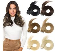 Yamel Tape in Hair Extensions Remy Human Hair, Secure Skin Weft Hair Extensions Seamless 40g/Pack 20Pcs 10 Inch Highlight 18P613# Ash Blonde & Bleach Blonde Mixed