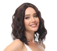 Yamel Wavy Bob Wig Natural Wig Brown Synthetic Hair Shoulder Length 14 Inch Short Curly Middle Part Lace Front Wigs for Women