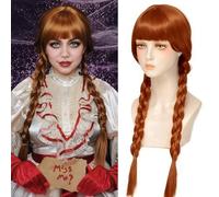 Yamel Wednesday Addams Agnes Annabelle Cosplay Wig Long Hair Heat Resistant Adjustable Fit 23 Inches Double Braided Orange Wigs With Bangs for Halloween Cosplay