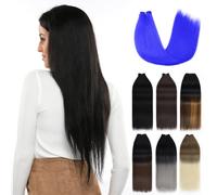 Yamel Weft Hair Extensions Sew in Weave Silky 1 Bundle Hair Weft 100 Grams Soft Straight Synthetic Hair Bundles 22 Inches Blue
