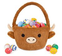 Yamepuia Easter Basket - Easter Baskets for Kids,Cute Highland Cow Easter Egg Basket with Handle,Baby Gift Basket, Easter Basket Gifts Highland Cow Tote Bags Eggs Hunt for Boys,Girls,Toddler