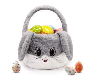 Yamepuia Easter Basket,Easter Baskets for Kids,Easter Grey Bunny Basket with Handle,Baby Gift Basket,Easter Egg Basket Gifts Rabbit Tote Bags Eggs Hunt for Boys,Girls,Toddler