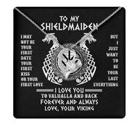 Yametee Personalized To My Shieldmaiden Necklace I Love You to Valhalla and Back Viking Jewelry For Women Birthday Wife Girlfriend Anniversary Customized Message Card, Forever Love, Cubic Zirconia