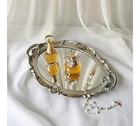 Yamfurga Polyresin Ellipse Decorative Mirror Tray, French Style, Makeup Organizer, Jewelry Organizer, Serving Tray, 9.8”x 14.6”, Golden Silver