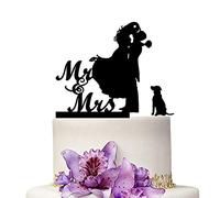 YAMI COCU Mr And Mrs Wedding Cake Toppers With Dog Silhouette Party Engagement Decoration