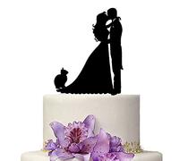 YAMI COCU Wedding Cake Topper, Black Color Acrylic Silhouette Couple Bride and Groom Cat Wedding Party Decorations