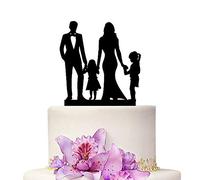YAMI COCU Wedding Cake Topper - Mom and Dad With 2 Children Girls Family Anniversary Cake Topper