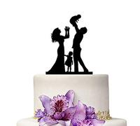 YAMI COCU Wedding Cake Topper - Mom and Dad With 2 Children Love Family Anniversary Cake Topper