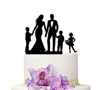 YAMI COCU Wedding Cake Topper - Mom and Dad With 3 Children Family Anniversary Cake Topper