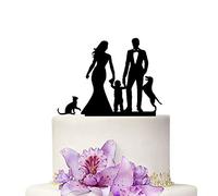 YAMI COCU Wedding Cake Topper - Mom and Dad With Child Cat and Dog Family Anniversary Cake Topper
