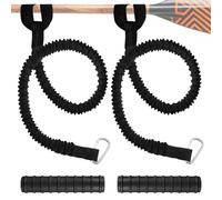 YAMI Kayak Paddle Leash and Grips Set, Stretchable Paddle Strap Anti-Loss Safety Leash with Carabiner, No-Slip Silicone Wraps Blister Prevention for SUP Kayaking Canoeing Paddle Boarding (Black)