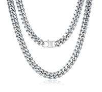 YAMI Mens 8/10/12MM Width Cuban Link Chain, Stainless Steel Thick Cuban Link Curb Chain Necklace for Men/Women, 18/20/22/24/26Inch Two Tone Chain Necklace Jewelry Gifts, 22"-10MM, No Gemstone