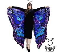 yamisan Double Sided Printing Butterfly Costume for Women, Butterfly Wings for Adults Halloween Costumes Party, Double-side Sky, 66*53 in