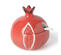 YAMKNICE Hand-Painted Ceramic Fruit Shape Sugar Bowl Spice Jar Seasoning Pot with Lid Spoon,Ceramics Fruit Shaped Sugar Salt Pot Pepper Storage Jar Seasoning Box Condiment Pots (Pomegranate)