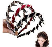 Yamloveme Headband, Vintage High Cranium Artificial Pearl Hairband, 2025 New Non Slip Pearl Headband with Teeth, for Wedding and Party (MixA-3pcs)