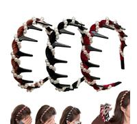 Yamloveme Pearl Hairband, Vintage High Cranium Artificial Pearl Hairband, Non Slip Elegant Black Headbands With Teeth, Suitable For Parties Or Daily Wear, For Women And Girls (3 pcs)