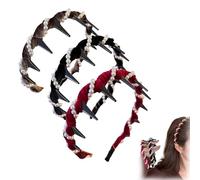 Yamloveme Vintage High Cranium Artificial Pearl Hairband, 3 Pack Vintage High Cranium Artificial Pearl Hairband with Teeth Hoop, Decorative Hair Bands Fashion Hair Accessories Gifts (MIX-A)