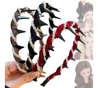 Yamloveme Vintage High Cranium Artificial Pearl Hairband,High Cranium Hair Hoop with Teeth, Elegant Hair Band for Party, Wedding, or Home Use(Black+Brown+Red)