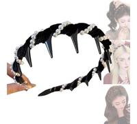 Yamloveme Vintage High Cranium Artificial Pearl Hairband,High Cranium Hair Hoop with Teeth, Elegant Hair Band for Party, Wedding, or Home Use(Black)