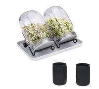 Yamniyuees Seed Sprouting Jar Kit, Sprossen Germination Glass Set, 2pcs 32OZ Wide Mouth Mason Jars with Tray, 2 Shading Cloth and 2 Stainless Steel Strainer Lids Stands for Making Seeds Sprouts
