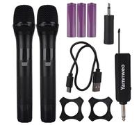 Yamnweo AX322 Wireless Microphone, UHF Metal Dual Handheld Wireless Dynamic Microphone System with Rechargeable Receiver, 1/4-inch Output for Karaoke, Meetings, Singing, Churches, Weddings