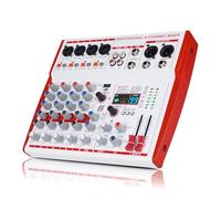 Yamnweo MW-6 6 Channel Professional DJ Audio Mixer, Portable Controller Mixer with DSP 99 Preset Effects for Live Streaming, Podcasting, Home Party (Red White)
