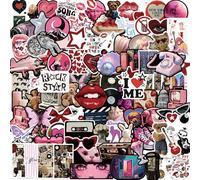 Yamobi 100Pcs Aesthetic Stickers Downtown Girls, Y2K Stickers for Water Bottle Laptop, Vinyl Stickers for Girls Teens (Black, Pink)
