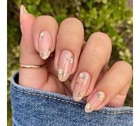 Yamobi 24 Pieces Press on Nails Medium Almond Fake Nails Pink Spring Press-on Nails, Daisy Flower Art Nails, Flower Stick-on Nails