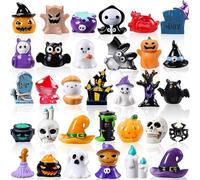 Yamobi 32PCS Mini Halloween Resin Figures Set, Small Spooky Ghost Pumpkin Skull Figurines, Tiny Resin Ghost Decorations for Halloween Party Favors,Dollhouse
