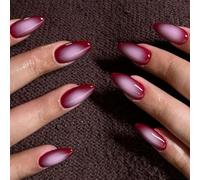 Yamobi Press on Nails Set of 24 Red Almond Shape False Nails, Reusable Stick On Nails