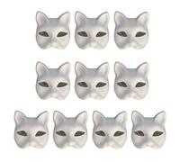 Yamoloz 10 PCS DIY White Paper Mask Cat Face Mask Pulp Blank Hand Painted Mask Masquerade Masks Halloween Party Masks for Men and Women