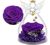 Yamonic Eternal Rose Gift for Mum, Angel Figurines with Eternal Flowers, Women's Birthday Gift, Guardian Angels, Real Purple Pink
