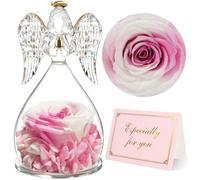 Yamonic Preserved Real Rose Gifts for Women, Forever Rose in Glass Angel Figurine, Eternal Flower Gift for Her,Birthday Gifts for Mum Grandma Wife,Angel Gift for Women on Christmas