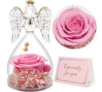 Yamonic Preserved Real Rose Gifts for Women, Forever Rose in Glass Angel Figurine, Eternal Rose Gifts for Her,Birthday Gifts for Mum Grandma Wife,Preserved Rose Angel Gift for Women on Christmas
