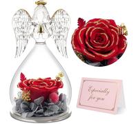 Yamonic Preserved Real Rose Gifts for Women, Forever Rose in Glass Angel Figurine, Eternal Rose Gifts for Her,Birthday Gifts for Mum Grandma Wife,Preserved Rose Angel Gift for Women on Christmas