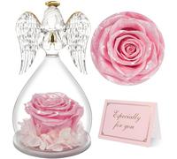 Yamonic Preserved Real Rose Gifts for Women, Forever Rose in Glass Angel Figurine, Eternal Rose Gifts for Her,Birthday Gifts for Mum Grandma Wife,Preserved Rose Angel Gift for Women on Christmas