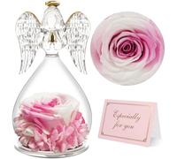Yamonic Preserved Real Rose Gifts for Women, Forever Rose in Glass Angel Figurine, Eternal Rose Gifts for Her,Birthday Gifts for Mum Grandma Wife,Preserved Rose Angel Gift for Women on Christmas