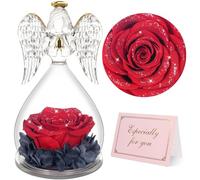 Yamonic Preserved Real Rose Gifts for Women, Forever Rose in Glass Angel Figurine, Eternal Rose Gifts for Her,Birthday Gifts for Mum Grandma Wife,Preserved Rose Angel Gift for Women on Christmas