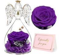 Yamonic Preserved Real Rose in Glass Angel Figurine for Women - Eternal Rose for Her, Birthday Present for Mum, Grandma, Wife on Christmas Anniversary