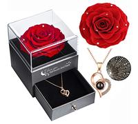 Yamonic Real Preserved Rose with I Love You Necklace 100 Languages Jewelry Gift Box, Eternal Real Rose for Valentine's Day Mother's Day Wedding Anniversary Birthday Gift for Her,Red with Crystal