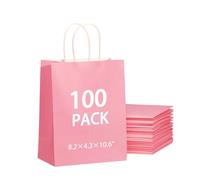 Yampahpa 100PCS Gift Bags with Handles, Goodie Bags for Birthday Party, Baby Shower, Wedding, Shopping, Pink