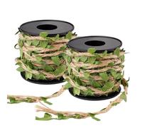Yampahpa Natural Jute Twine Ribbon with Artificial Green Leaves for Home Project, 33Ft