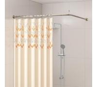 Yampos L Shaped Corner Shower Curtain Rod, 24" - 37" x 24" - 37" Adjustable 90 Degree Curved Bathroom Rod Square Rail No Sag with 12 Hooks & Ceiling Support - Silver