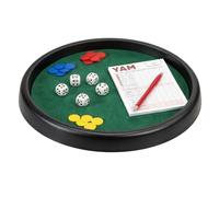 Yam's & 421 Complete Set - Felt Board 28 cm with Edges - 5 Dice, Chips and Pawns, Pencil and Score Sheets - Classic, Family Friendly Board Game - Ages 6 and Above