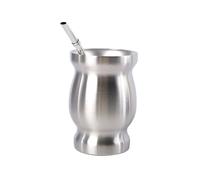 YAMSLAM Yerba Mate Cup,Double-Wall Yerba Tea Set, Gourd Tea Cup, With Straw Spoon And Cleaning Brush, For Yerba Mate Drink, Coffee, Milk And Juice, Silver